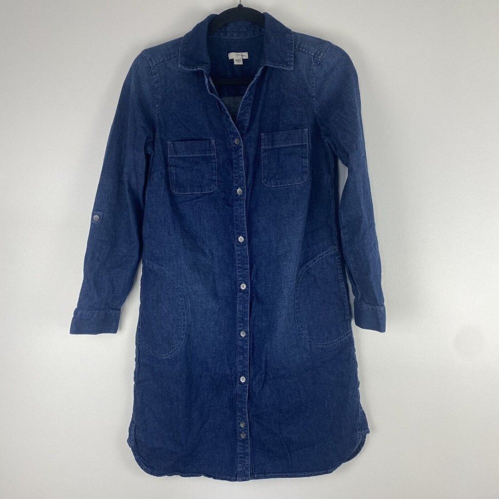 J. Jill Women's Button Up Denim Dress Size XS Dark Wash Long Sleeve Western